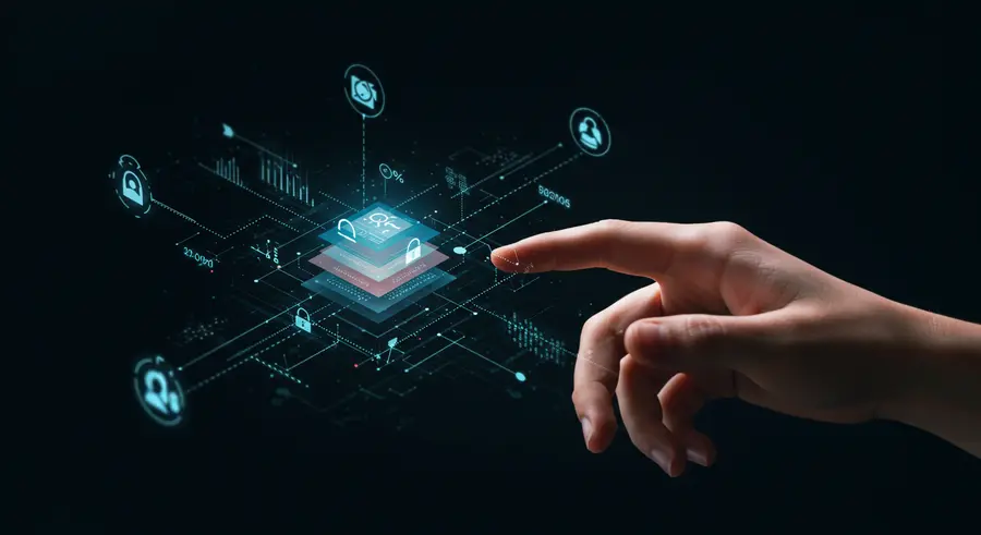 Conceptual image of adaptive authentication, showing multiple layers of security and data points converging to verify identity, with subtle AI elements like neural networks or data flow.