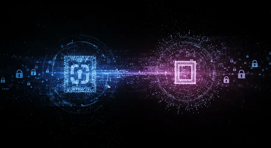 Abstract representation of quantum computing and digital security